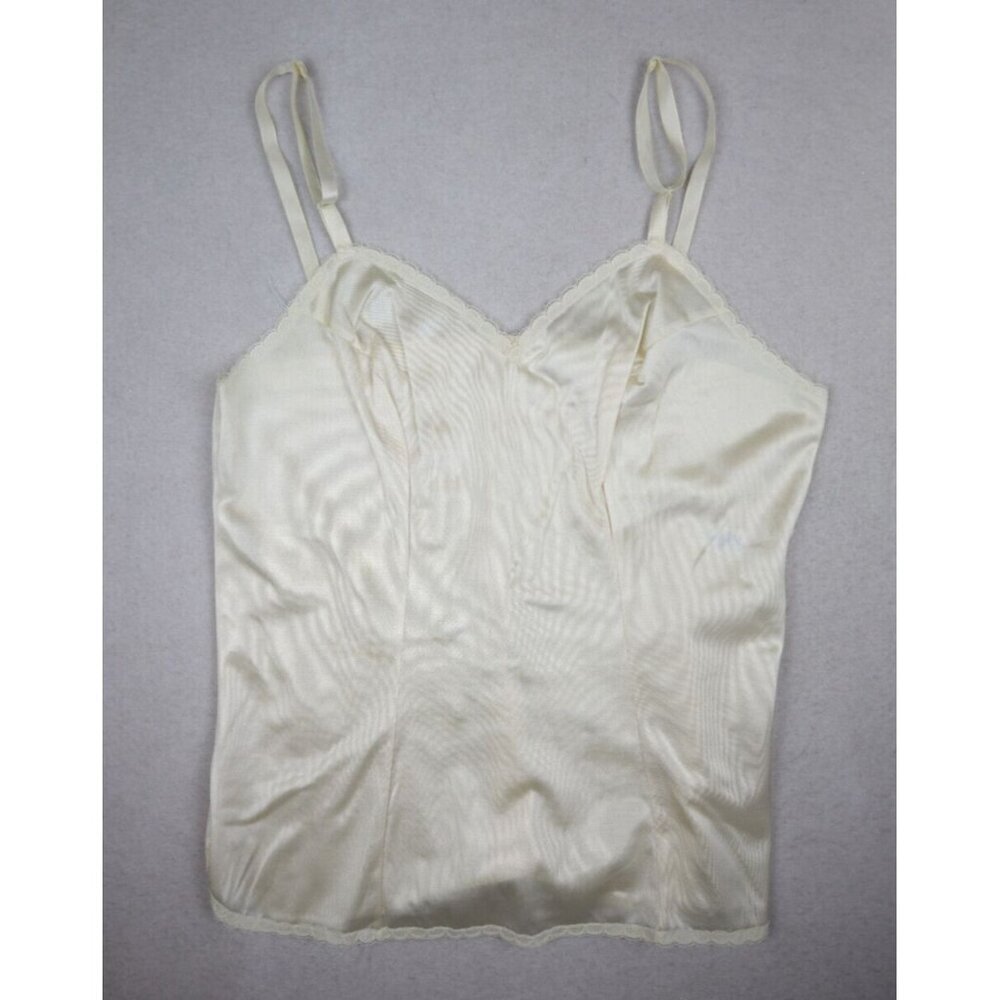 VINTAGE WOMEN'S CREAM YELLOW CAMISOLE SLIP TOP - SIZE 34